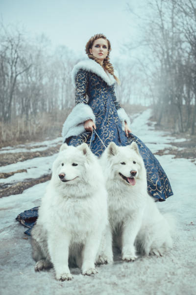 Woman with two dogs